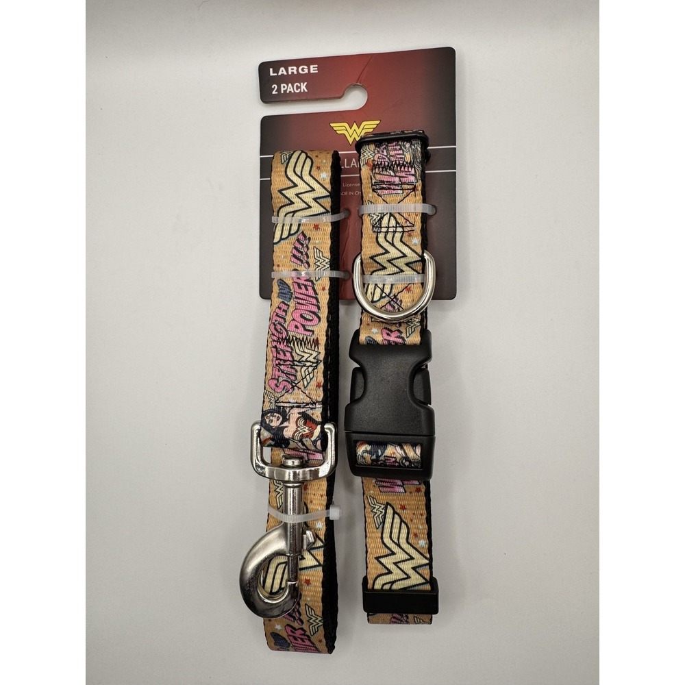 Wonder Woman Dog Collar & Leash Set Large 16"-26" DC Comics Adjustable 2 Pieces
